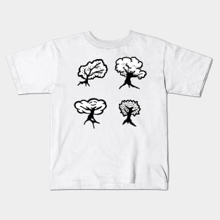 Four Beautiful Black and White Trees Doodle Art Kids T-Shirt